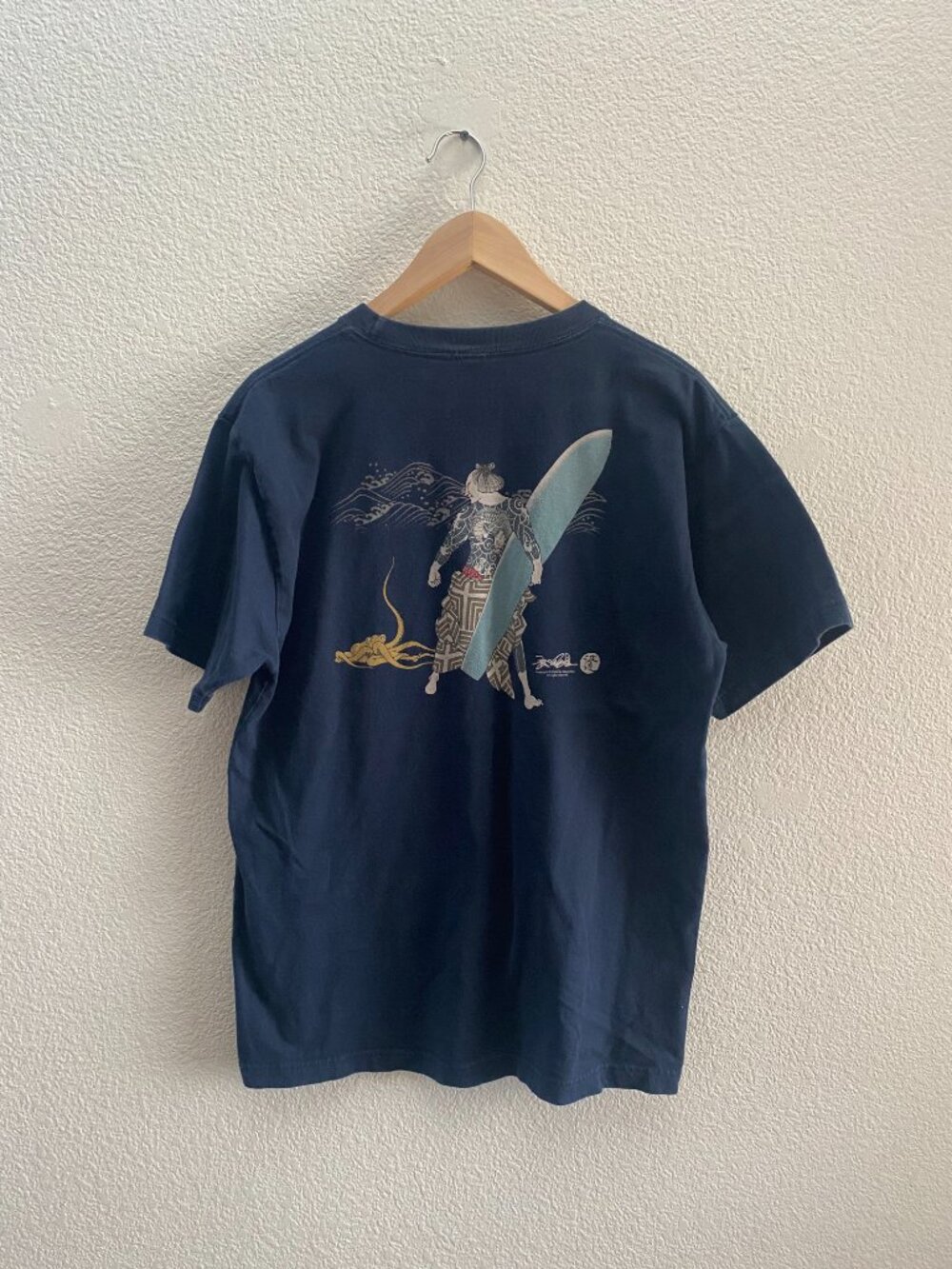 2004 Vintage Takeda Hideo Japanese Art Surfboard Blue T-Shirt Men's Large VTG